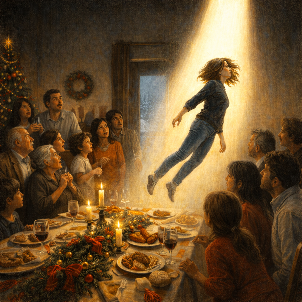 Illustrazione di una famiglia riunita a Natale